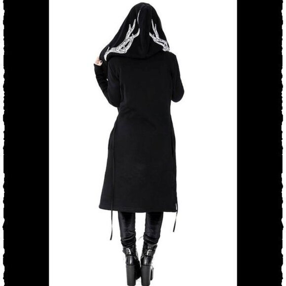 New Warm Black oversized "Into the Wild" Hoodie coat with pockets - Picture 7 of 11
